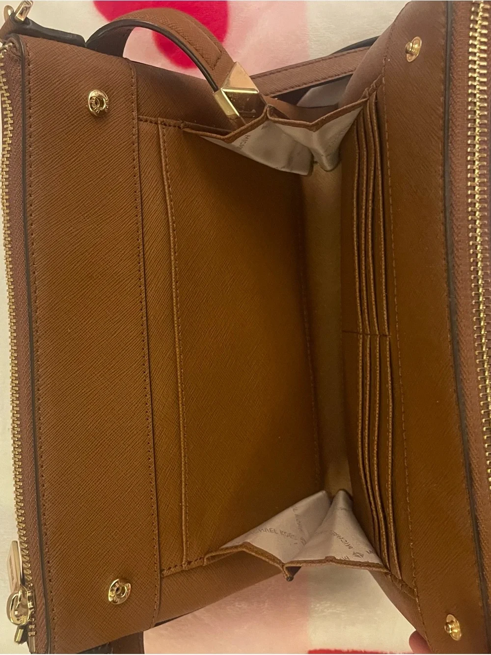 Michael Kors Tan Saffiano Leather Pyramid-Stud Crossbody Bag